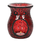 Red crackle effect case shaped wax melt burner on a white background