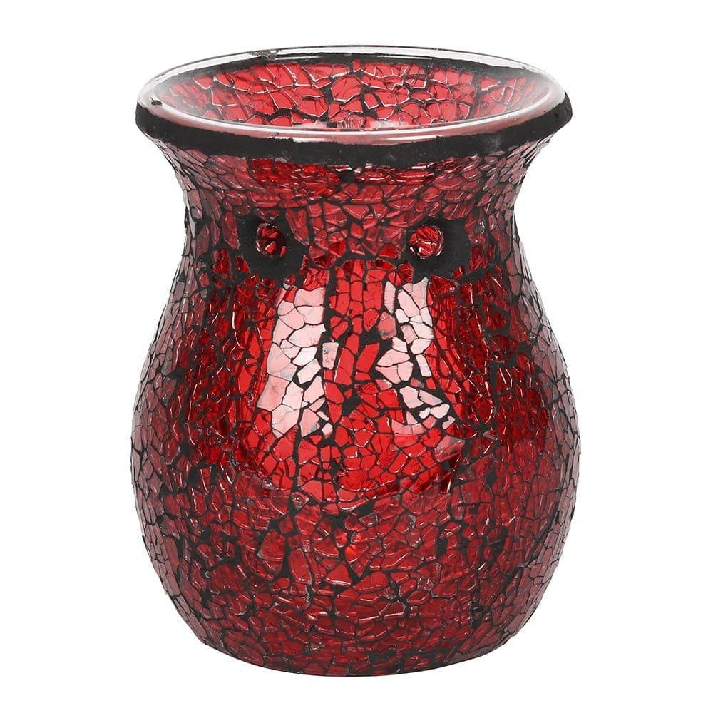 Red crackle effect case shaped wax melt burner on a white background
