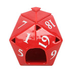 Red die-shaped wax melt burner inspired by the stranger things with numbers printed on, against a white backgrounf